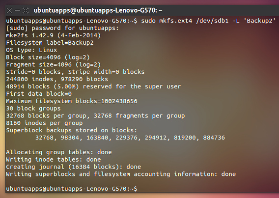 Ubuntu ハードディスク フォーマット mkfsコマンド